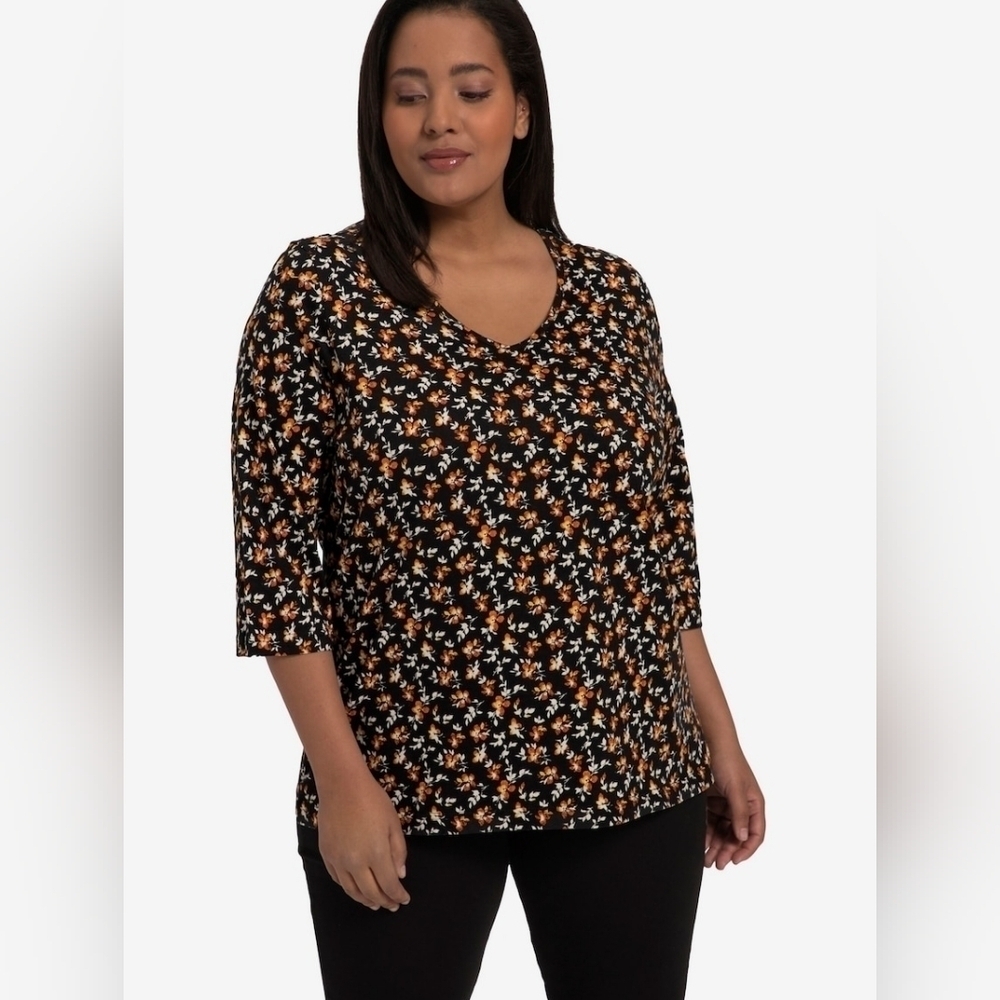 Ulla Popken Floral Three Quarter Blouse